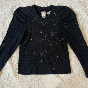 Anthropologie Pilco Puff Sleeve Embellished Sweatshirt